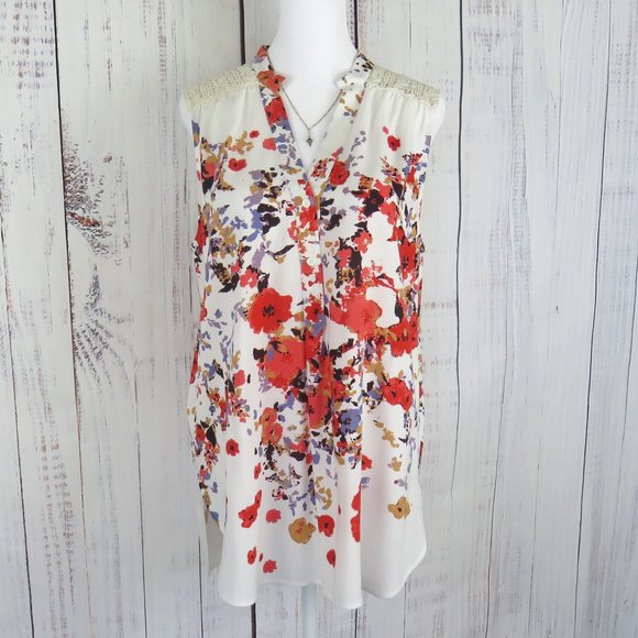 Market & Spruce Tops - Floral Summer Top Sleeveless Market & Spruce Coral Print